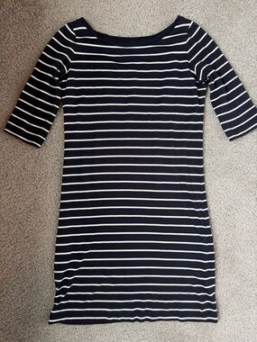 French Connection Navy and White Striped Midi Dress